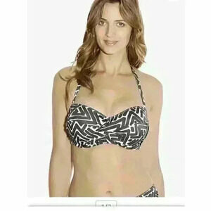 Fantasie  San Marino Geometric Twist Bikini Top Lycra Brown Gray Size 32DD NWT